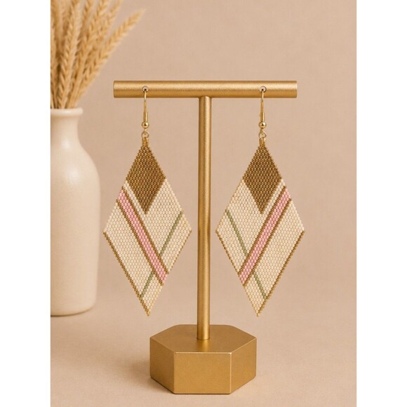 Plunder Jewelry - Plunder "Lainey" Beaded Chevron Drop Earrings - NIP